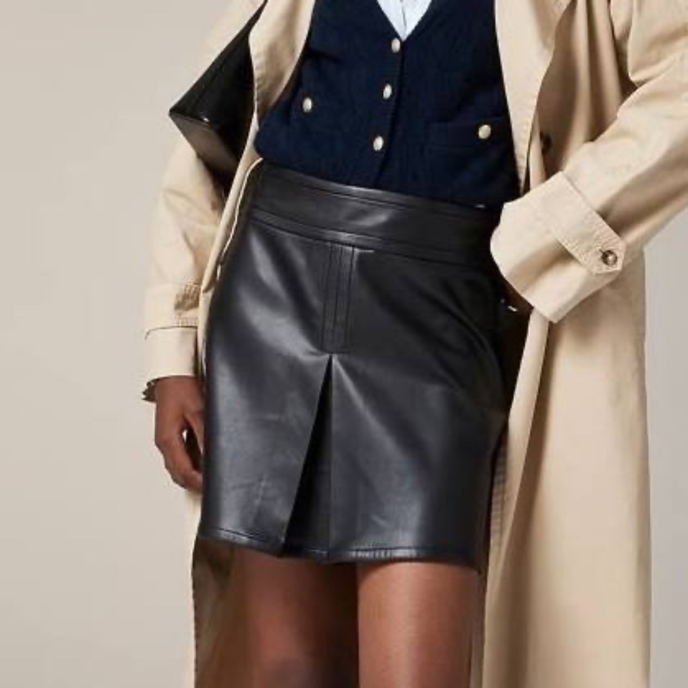 J CREW NWT Center Pleat Black Faux Leather Mini Skirt
